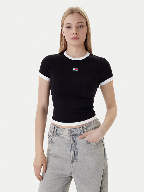 Tommy Jeans T-Shirt Badge DW0DW22575 Czarny Slim Fit