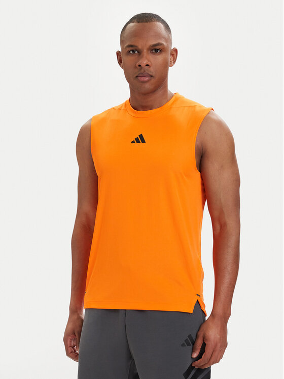 adidas Koszulka techniczna D4T PrimeLift 3 Stripes KD0374 Pomarańczowy Slim Fit