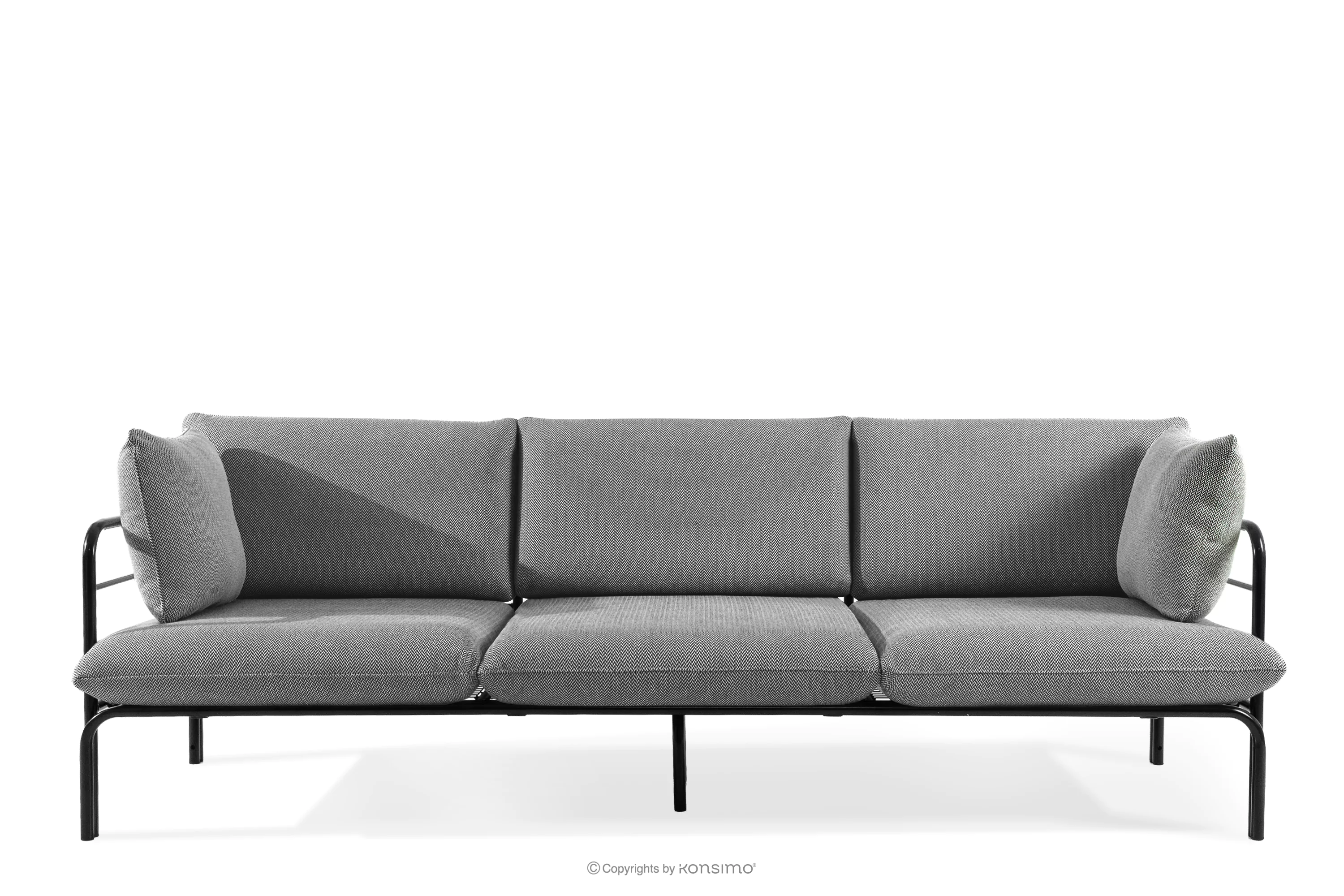 Loftowa sofa ogrodowa 3 na metalowych nogach antracytowy/czarny/biały RAMBE
