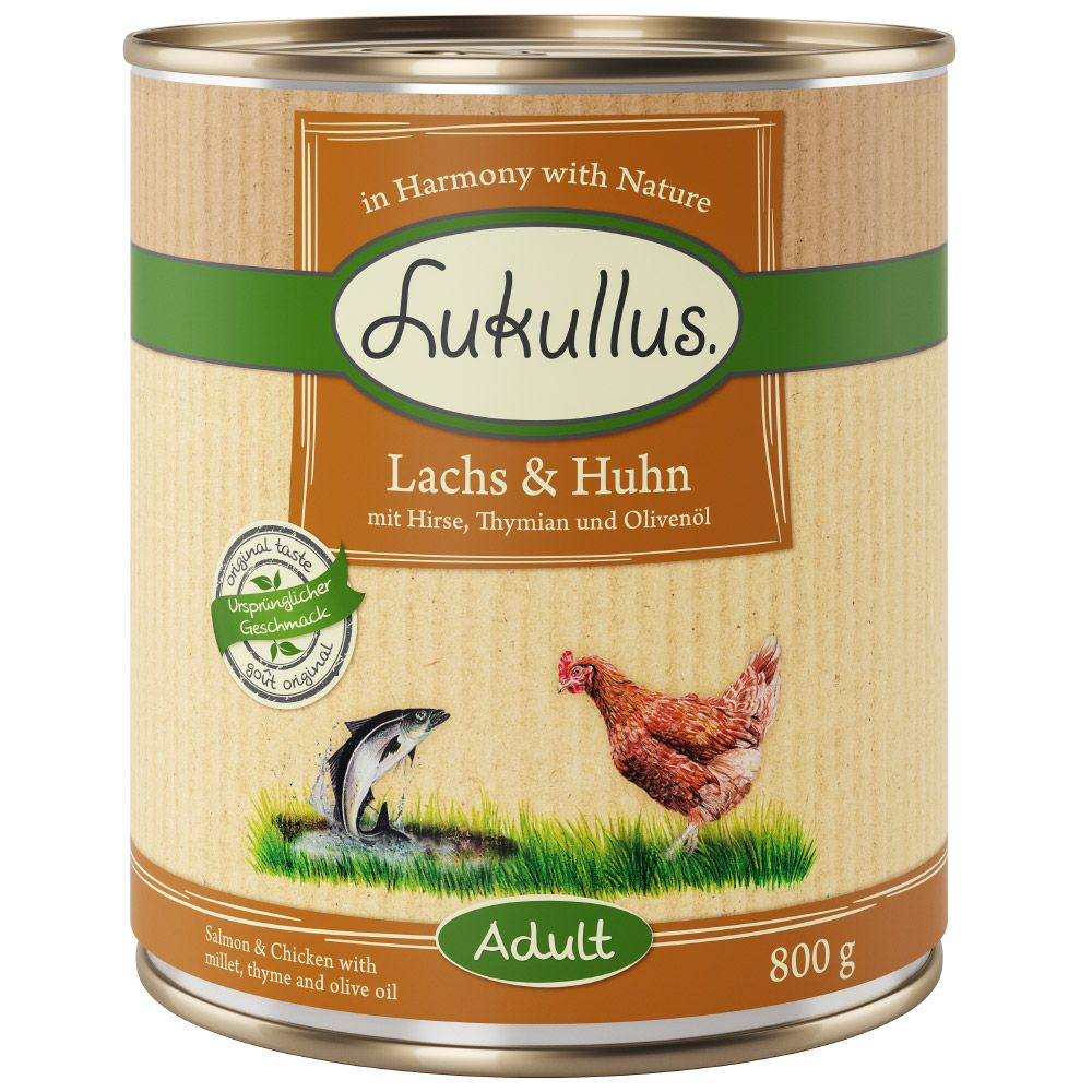 Lukullus Naturkost Adult, 6 x 800 g  - Łosoś i kurczak