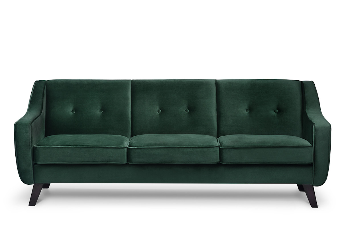 Skandynawska sofa 3 osobowa welur butelkowa zieleń TERSO