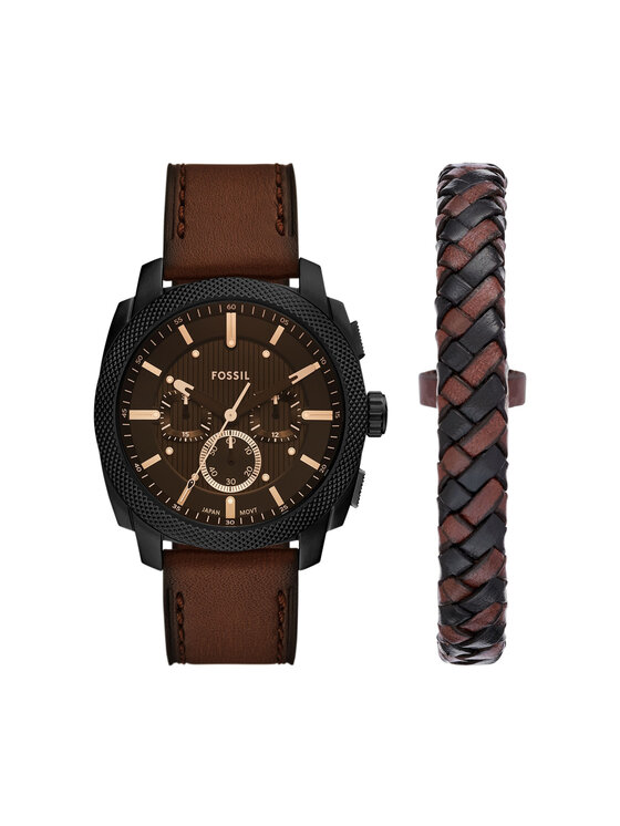 Fossil Zestaw zegarek i bransoletka Machine Chronograph FS6102SET Brązowy
