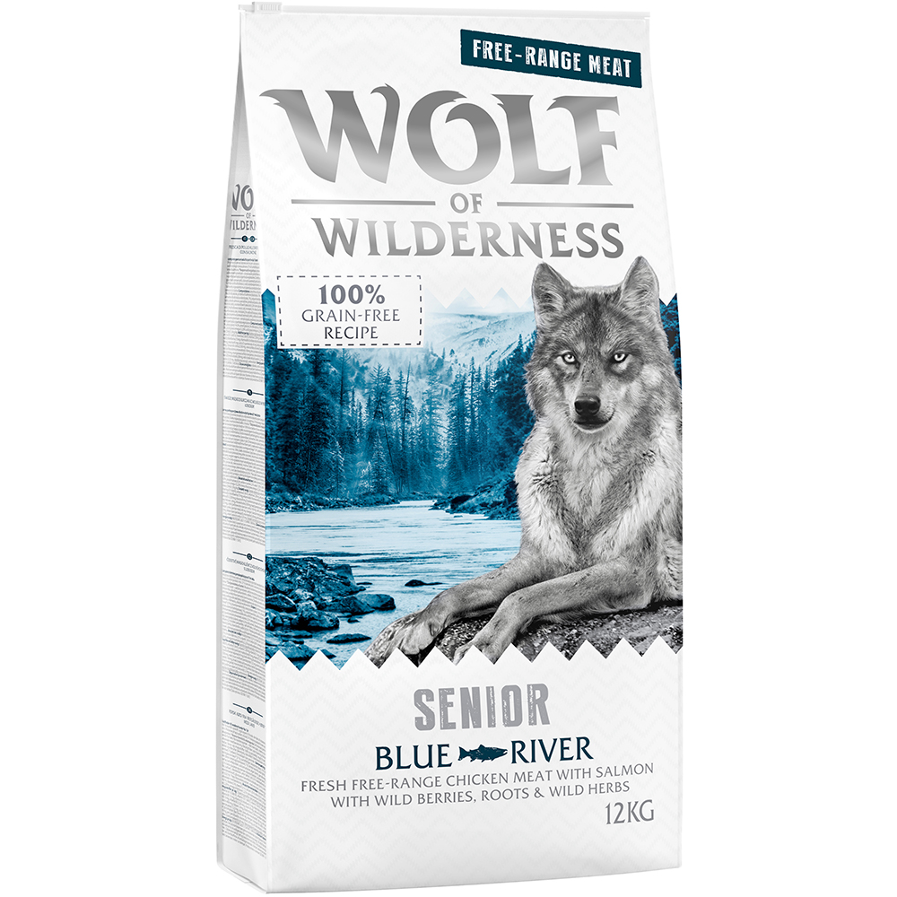 Wolf of Wilderness Senior "Blue River", kurczak z wolnego wybiegu i łosoś - 2 x 12 kg