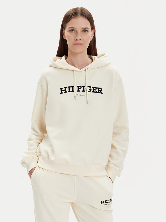 Tommy Hilfiger Bluza Monotype Flock WW0WW41236 Écru Relaxed Fit