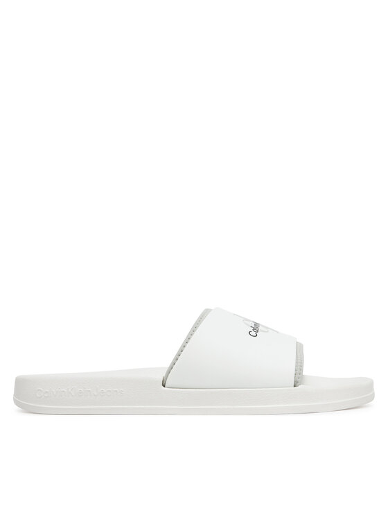 Calvin Klein Jeans Klapki Slide Rubber Neoprene Monologo YM0YM00361 Biały