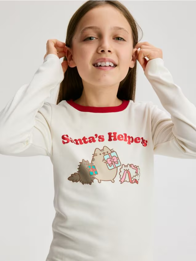 Reserved - Bawełniana bluzka Pusheen - złamana biel miniaturka