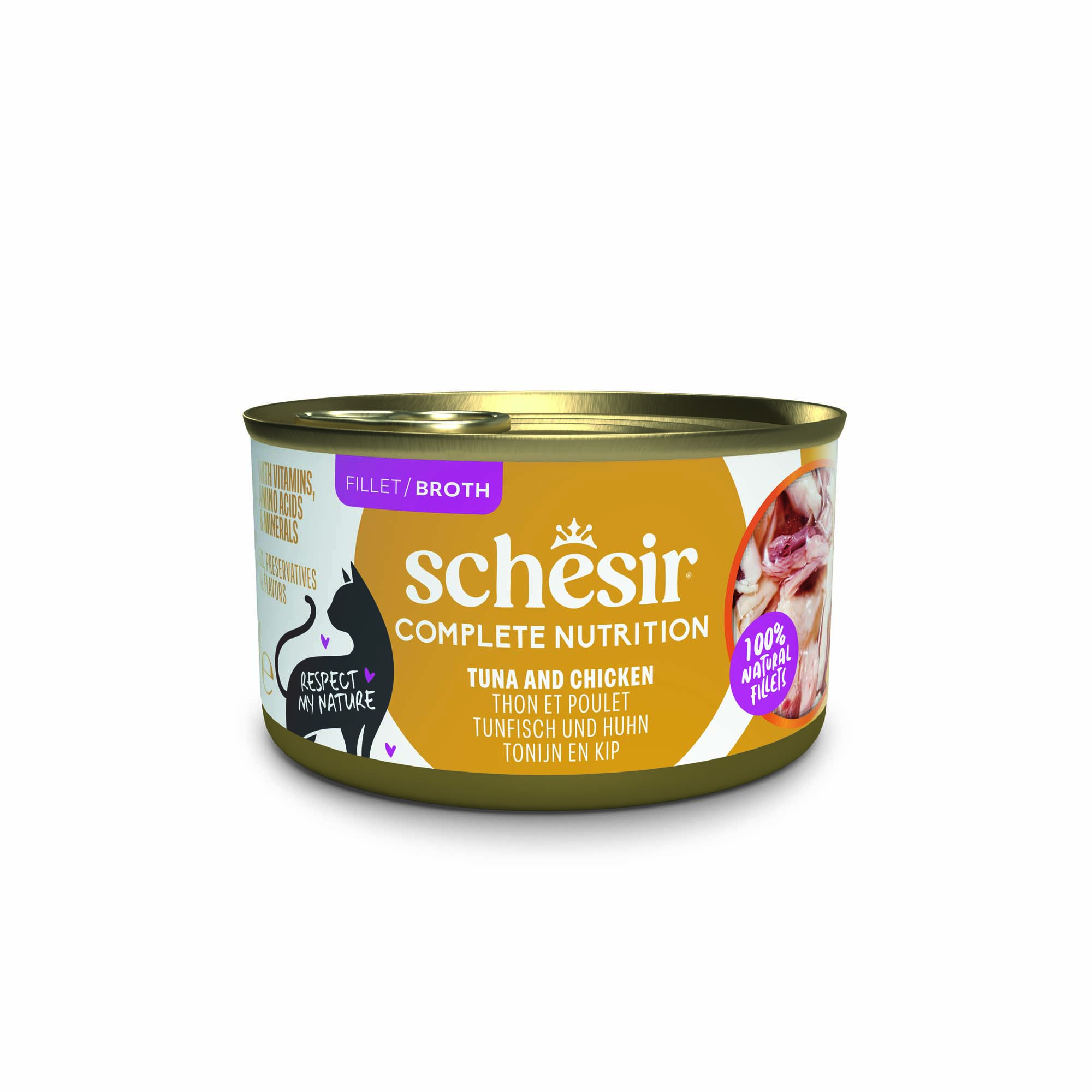 Korzystny pakiet Schesir Complete Nutrition, filet w bulionie, 24 x 85 g - Tuńczyk z kurczakiem