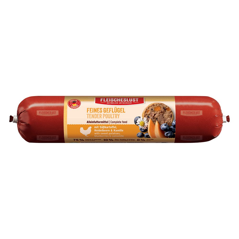 Korzystny pakiet Fleischeslust Classic, 12 x 800 g - Delikatny drób ze słodkimi ziemniakami, jagodami i rumiankiem