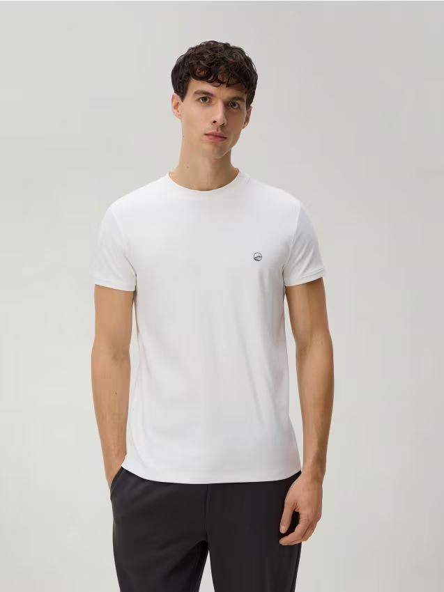 Reserved - Bawełniany t-shirt slim fit - złamana biel