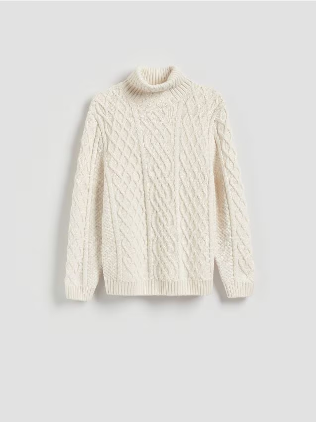 Reserved - Strukturalny sweter z golfem - złamana biel