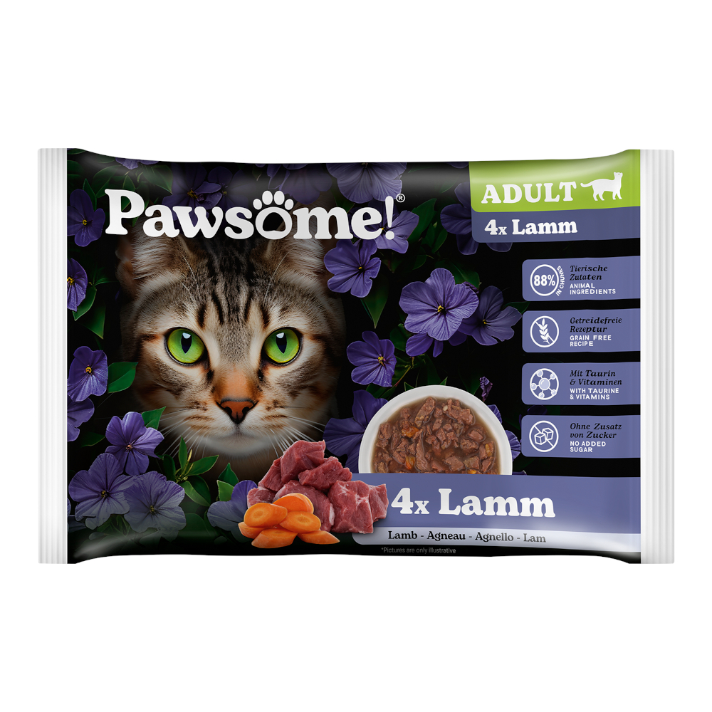 Korzystny pakiet Pawsome Adult Cat, 8 x 85 g - Jagnięcina