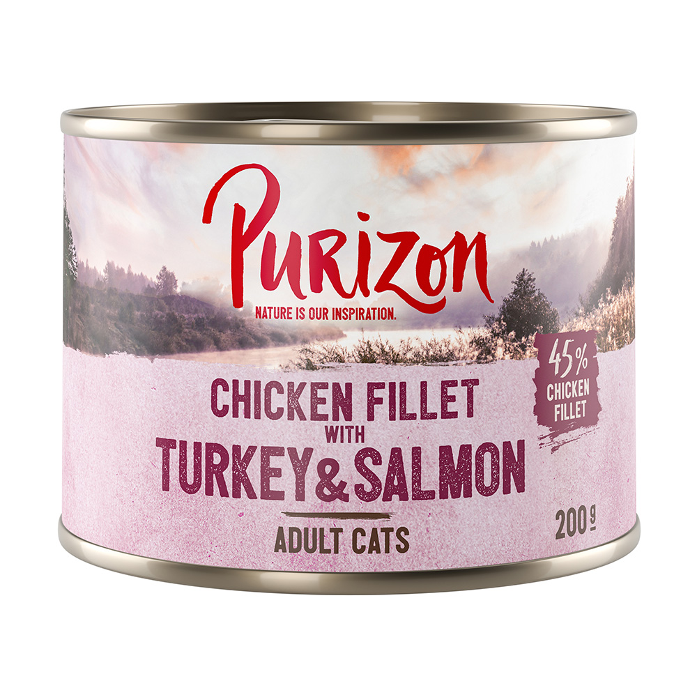 Purizon Original, 12 x 200 g, bez zbóż - Adult: Filet z kurczaka z indykiem i łososiem
