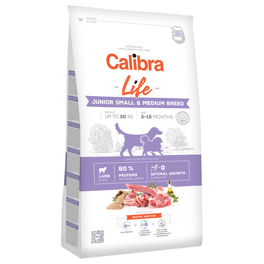 Calibra Dog Life Junior jagnięcina dla małych i średnich ras - wygodne opakowanie: 2 x 12 kg