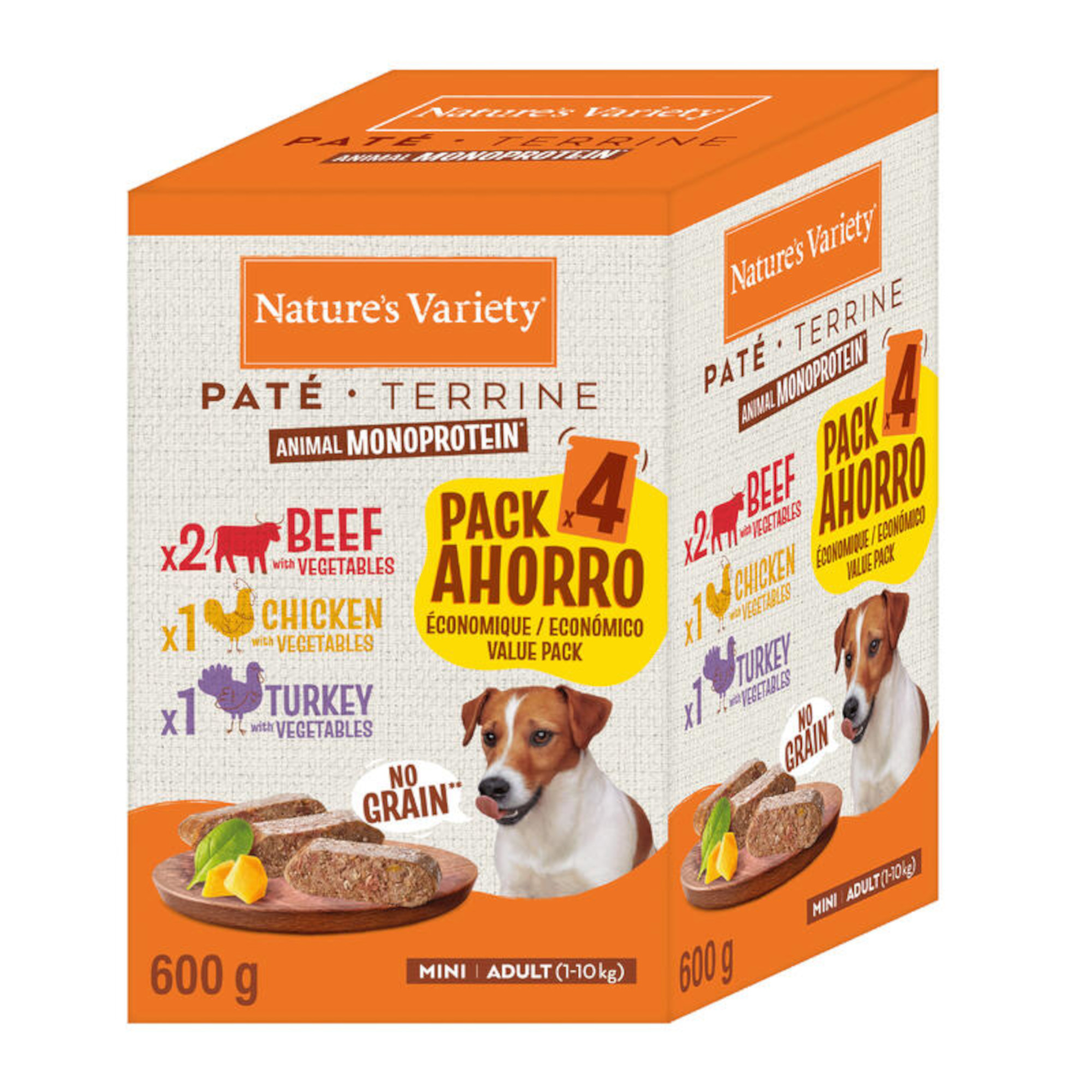 Pakiet mieszany Nature's Variety Original Paté No Grain Adult Mini, 4 x 150 g - Wołowina, kurczak, indyk