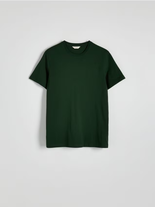 Reserved - Bawełniany t-shirt regular - ciemnozielony