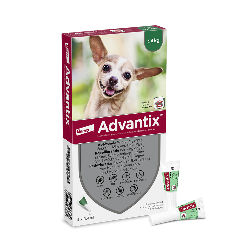 Advantix Spot-On dla psów - S: <4 kg (4 pipety x 0,4 ml)