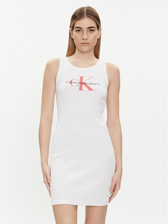 Calvin Klein Jeans Sukienka letnia Archival Monologo J20J223069 Biały Slim Fit