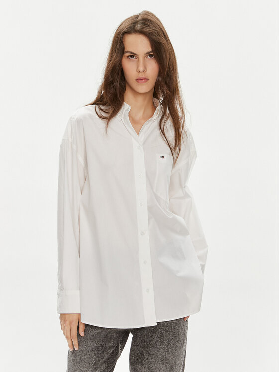 Tommy Jeans Koszula Essential DW0DW18659 Biały Oversize