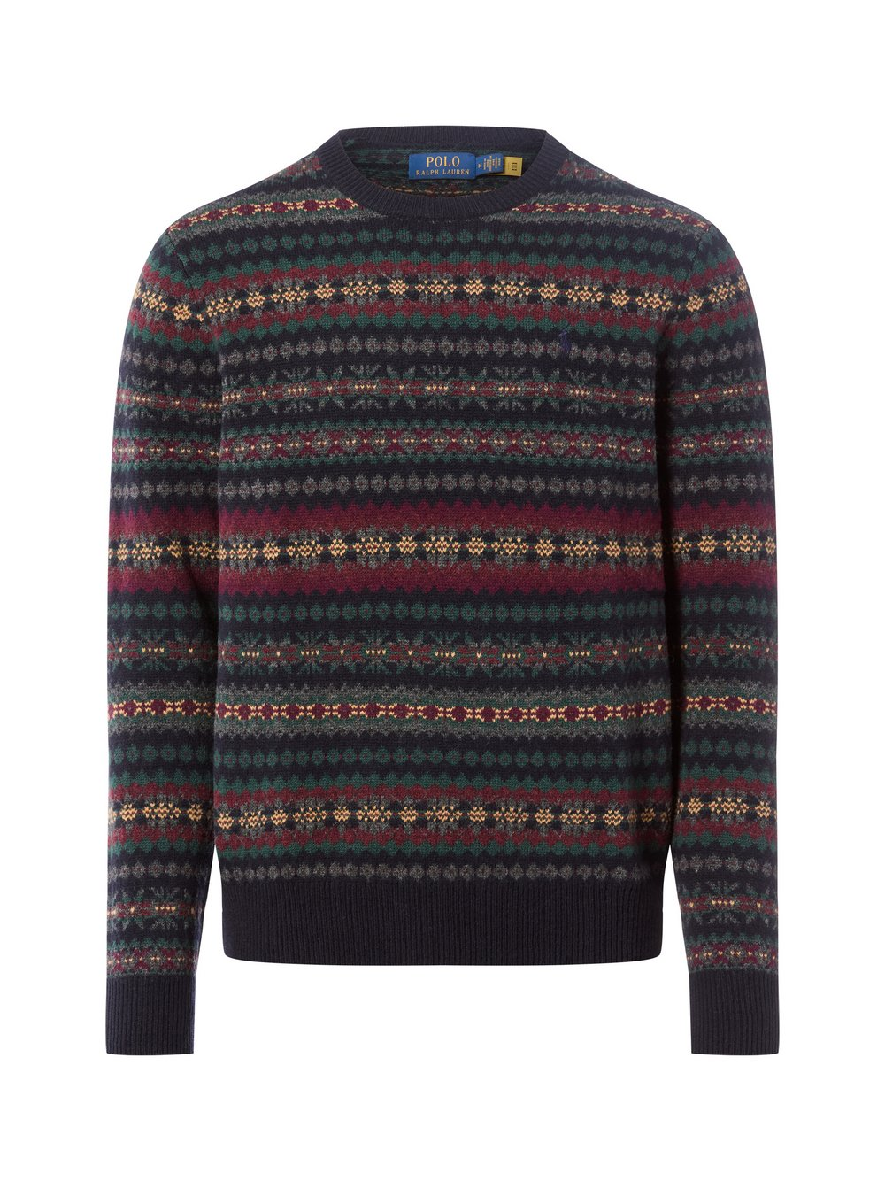 Polo Ralph Lauren Męski wełniany sweter Mężczyźni Wełna niebieski|wielokolorowy wzorzysty, S
