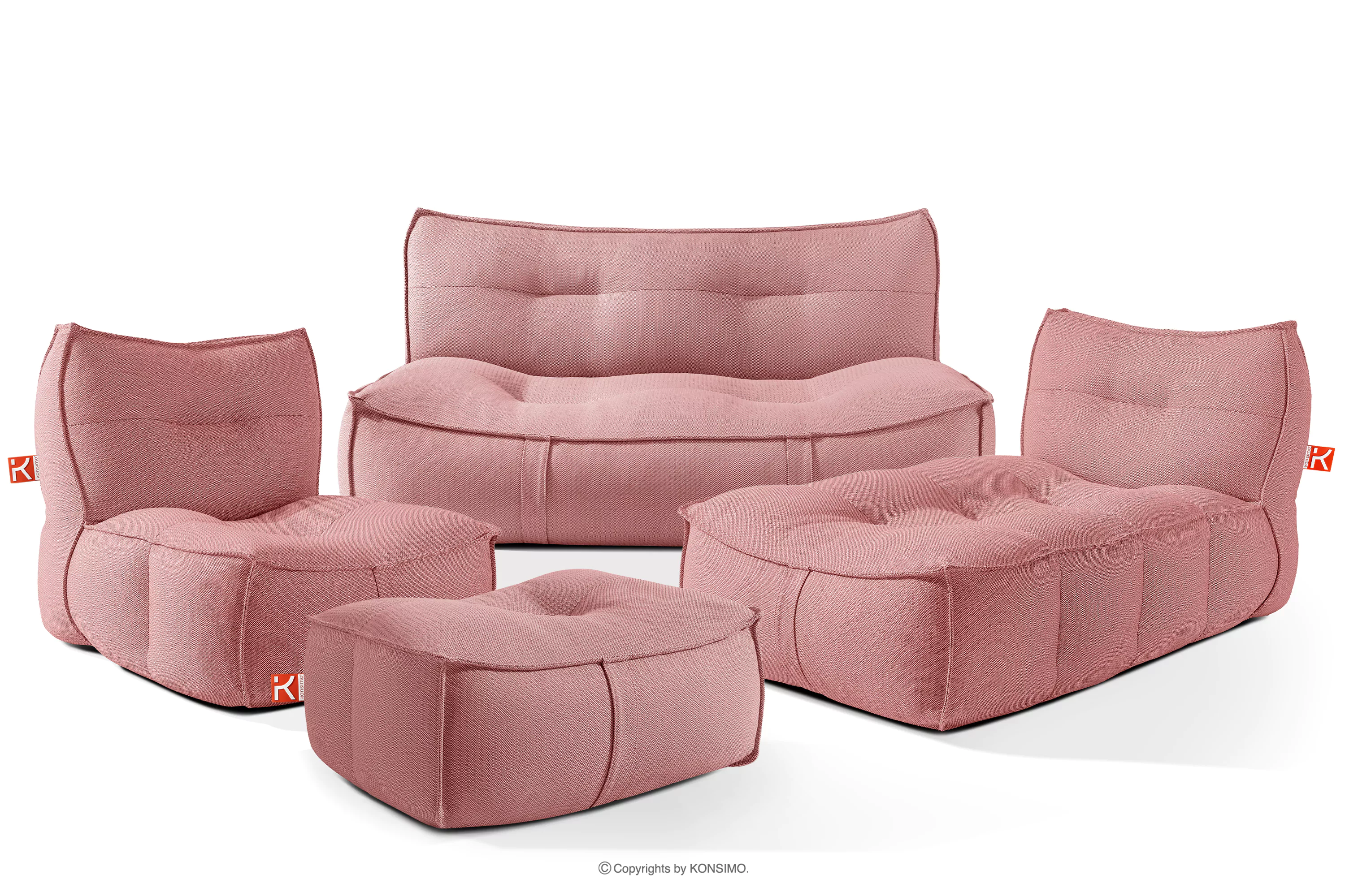 Meble ogrodowe sofa fotel szezlong puf tkanina pleciona outdoorowa czerwony/biały LOVIA