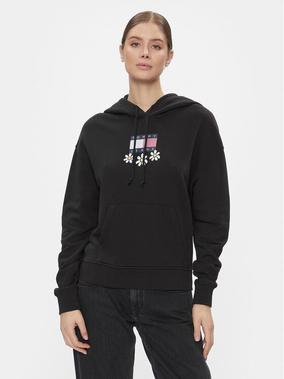 Tommy Jeans Bluza Tjw Bxy Daisy Flag Hoodie DW0DW17708 Czarny Regular Fit