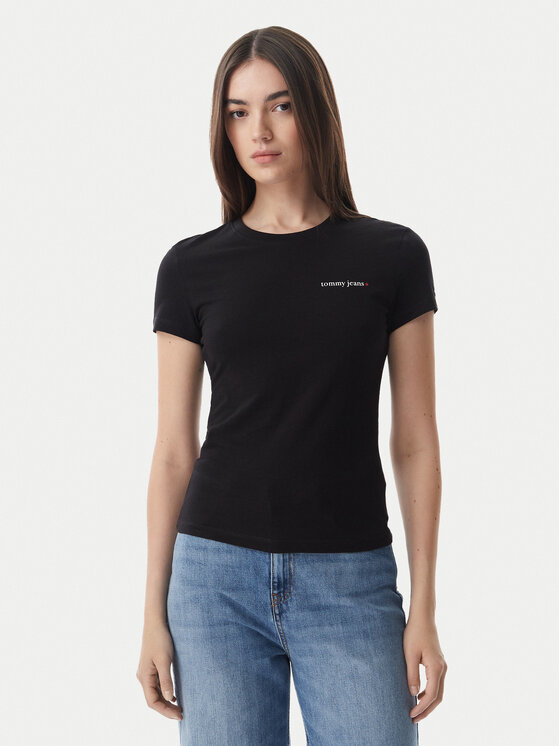 Tommy Jeans T-Shirt Ess Logo DW0DW23479 Czarny Slim Fit