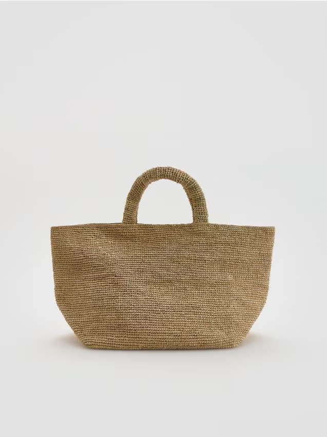 Reserved - Torebka handmade z rafii - beżowy
