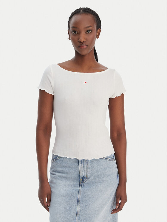 Tommy Jeans T-Shirt Lettuce Edge DW0DW22460 Écru Slim Fit