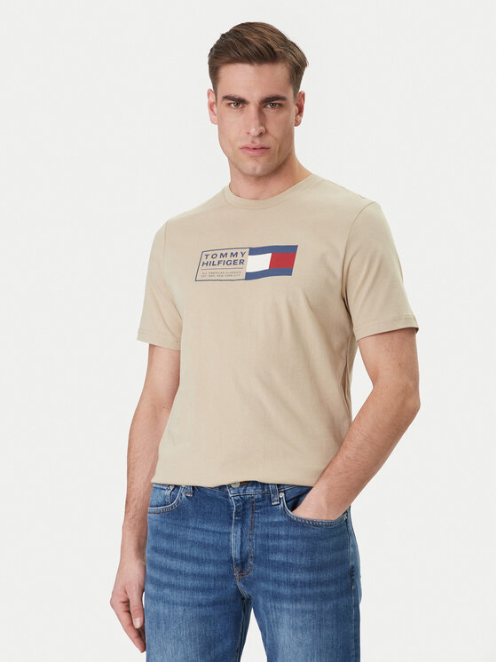 Tommy Hilfiger T-Shirt Brand Love Box MW0MW42366 Beżowy Regular Fit