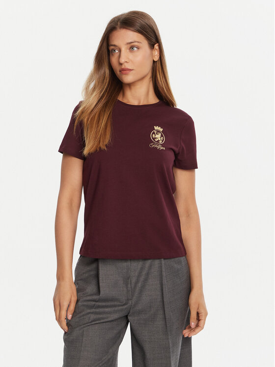 Tommy Hilfiger T-Shirt Gold Crest WW0WW46153 Bordowy Regular Fit