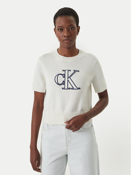 Calvin Klein Jeans Sweter LV047F356G Écru Regular Fit