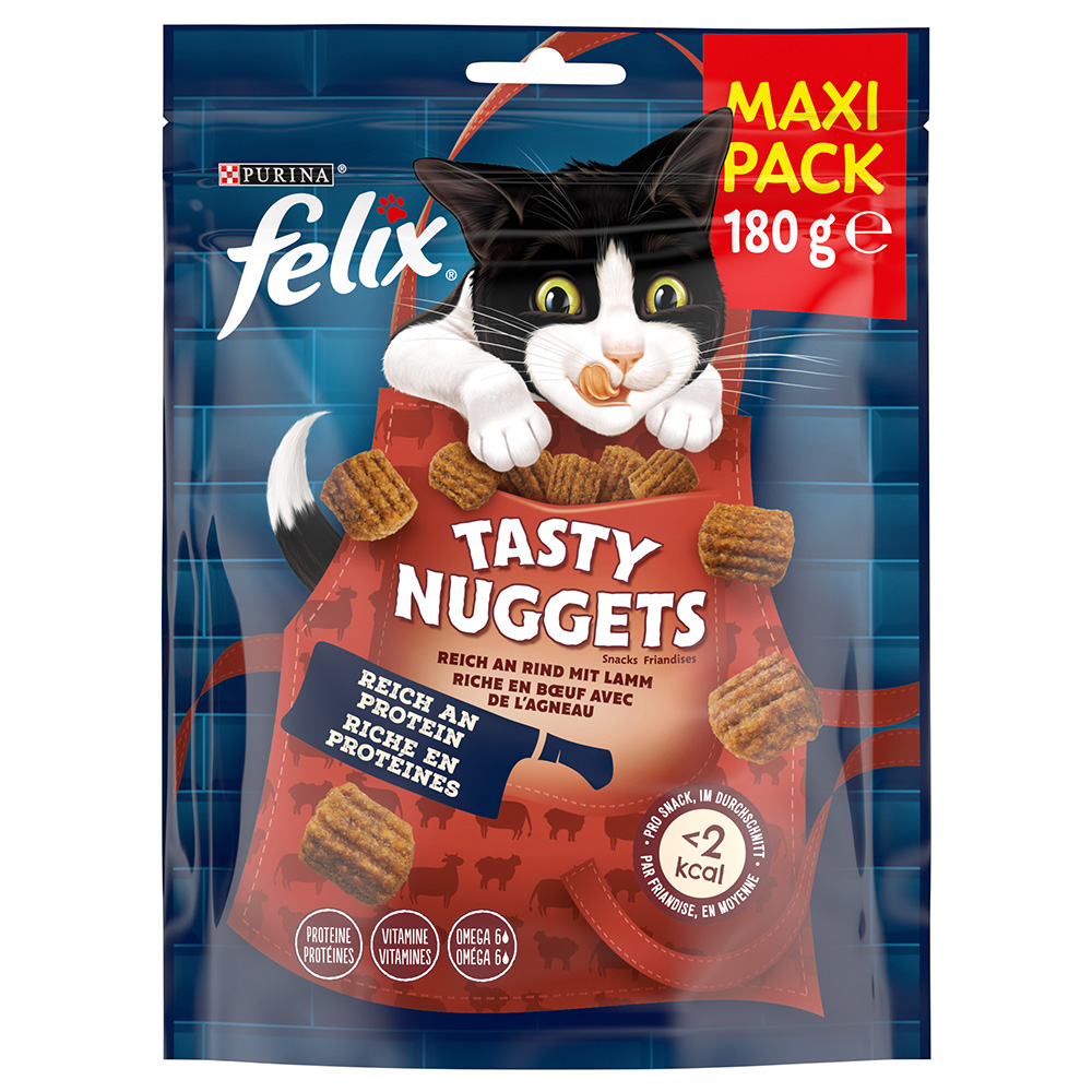 3 + 1 gratis! Felix, przysmaki dla kota, różne rodzaje - Tasty Nuggets, wołowina z jagnięciną, 4 x 180 g