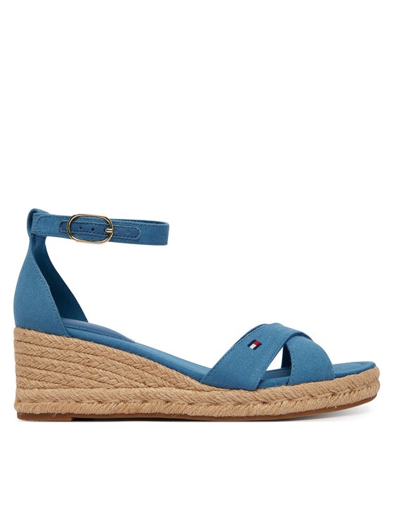 Tommy Hilfiger Espadryle Hemp Crossover Strap Wedge Espadrilles FW0FW09332 Niebieski