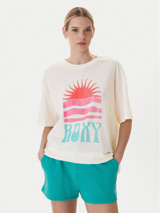 Roxy T-Shirt Hangloose Poster ERJZT06090 Beżowy jasny Loose Fit