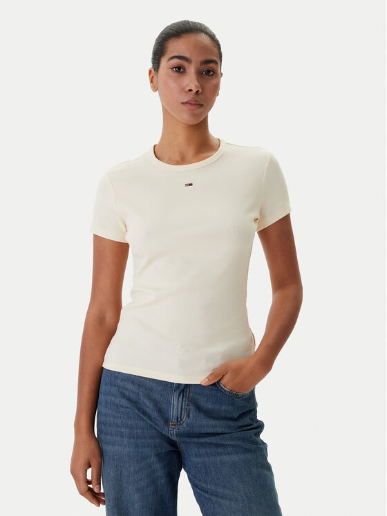 Tommy Jeans T-Shirt Essential DW0DW17383 Beżowy Slim Fit