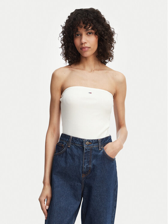 Tommy Jeans Top DW0DW22263 Biały Slim Fit