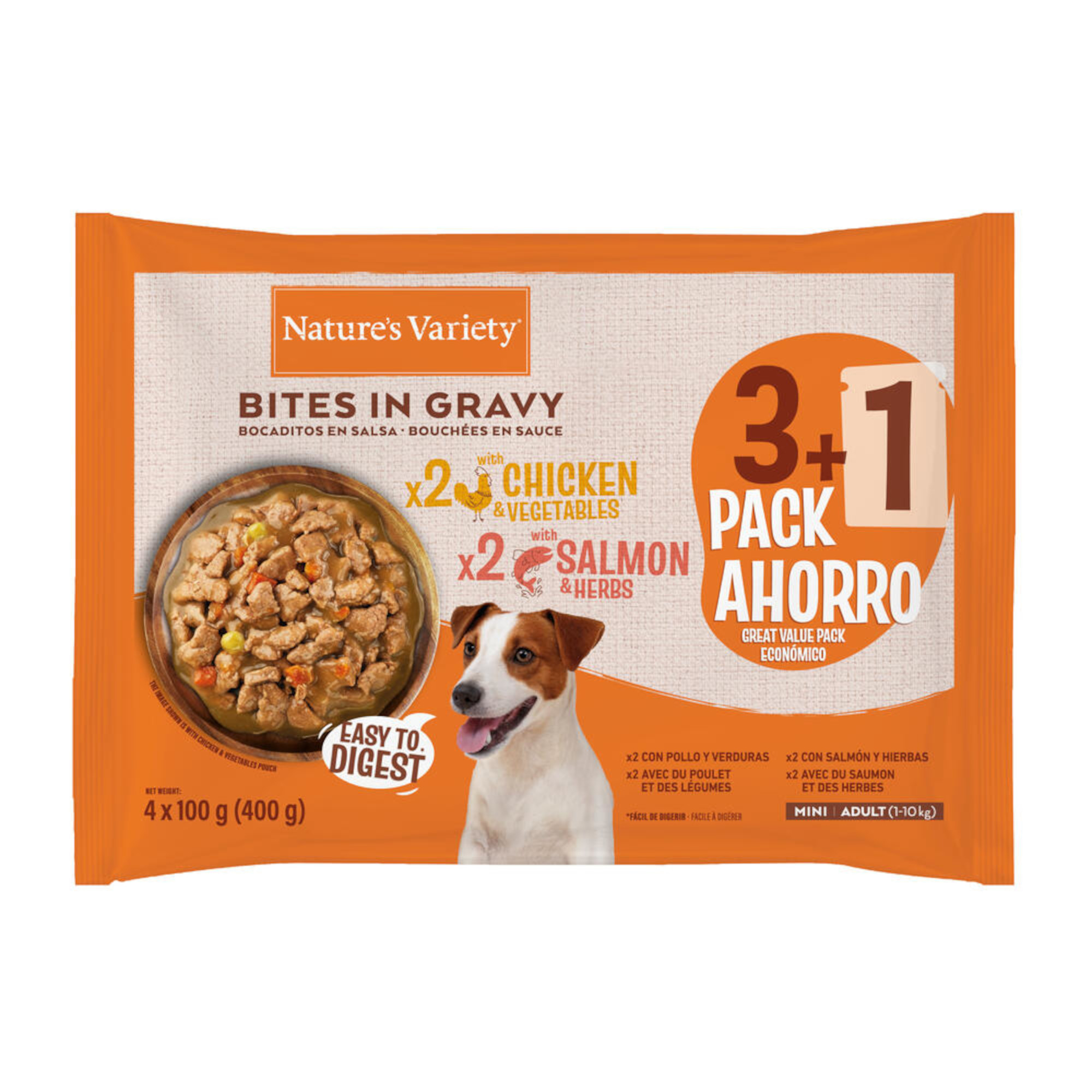 Nature's Variety Bites Mini Adult w sosie, 4 x 100 g - Kurczak i łosoś