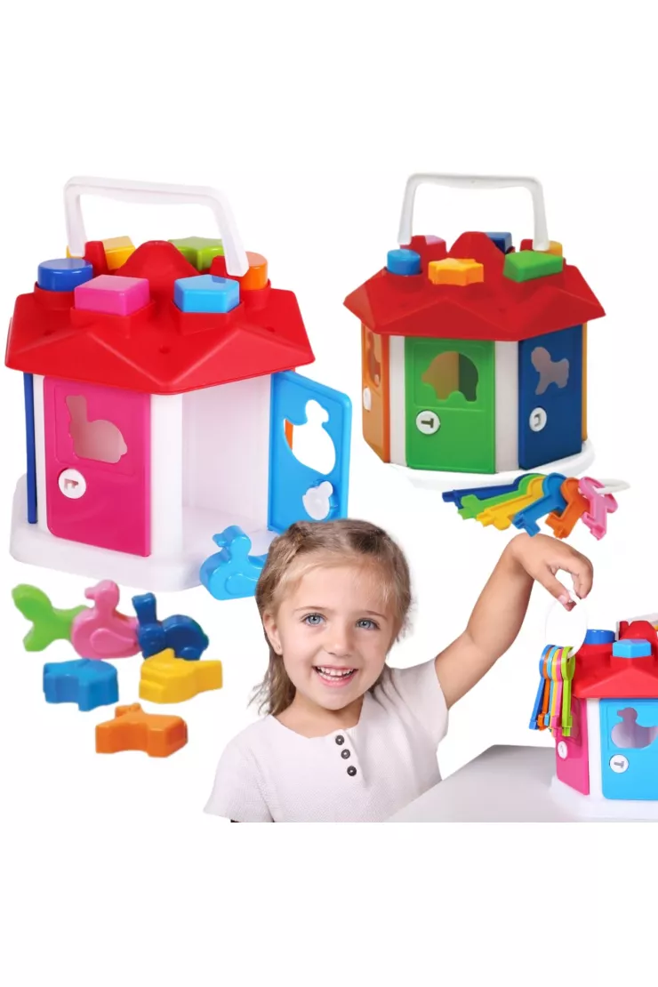 SORTER DOMEK EDUKACYJNY Z KLUCZAMI ZESTAW KLOCKI KSZTAŁTY KOLORY