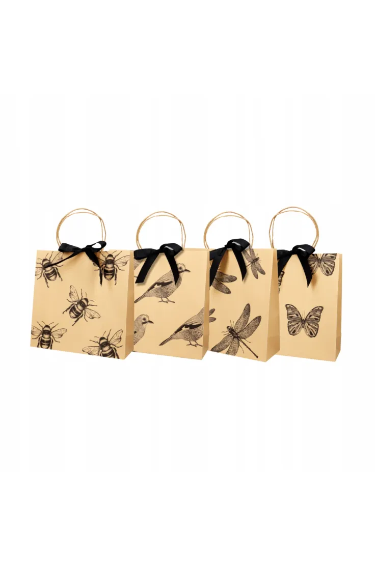 Torba prezentowa 28x28 karft z kokardą ptak, motyl