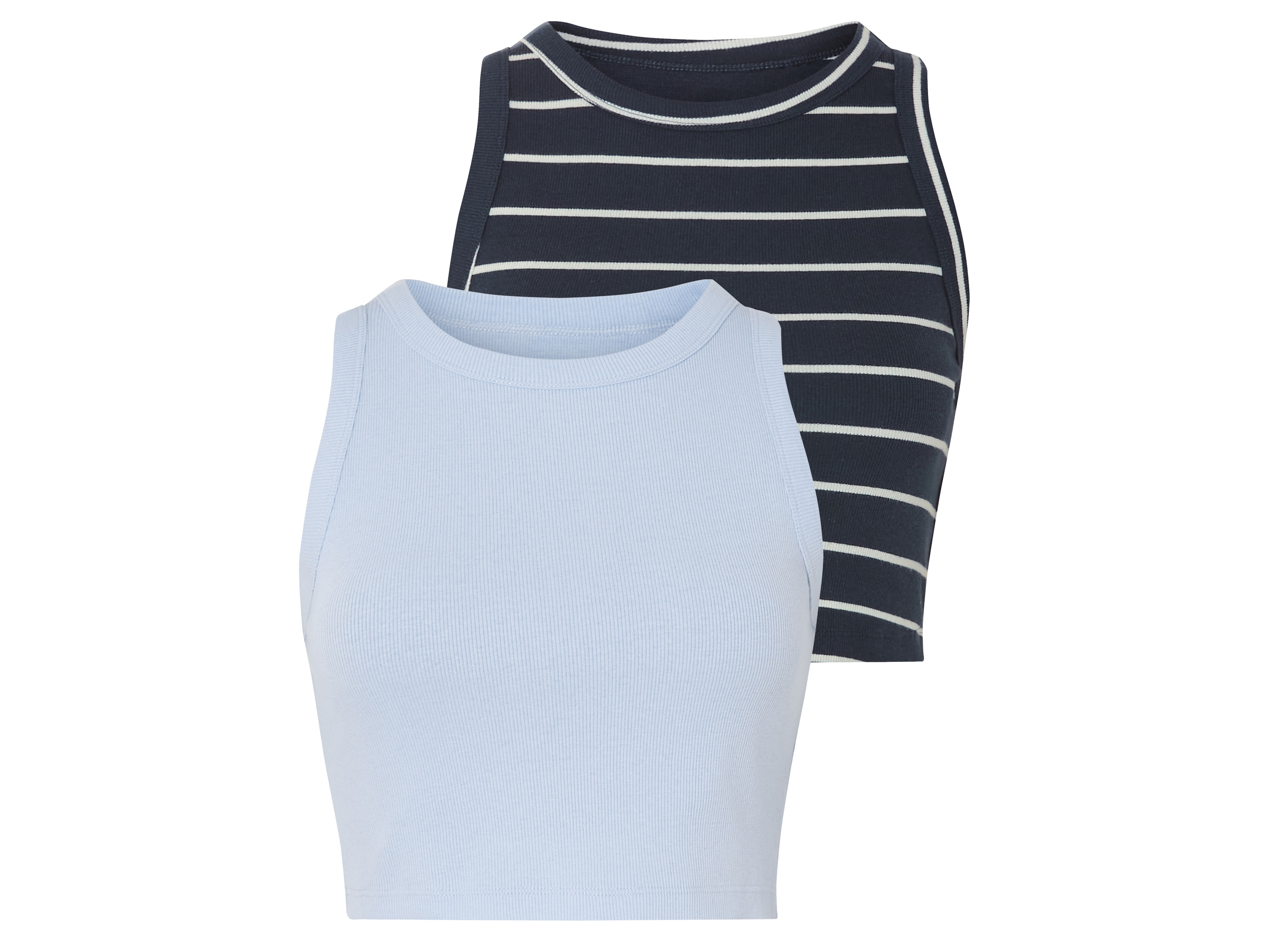 esmara® Crop topy damskie z bawełną, 2 sztuki (Niebieski/granatowy, M (40/42))