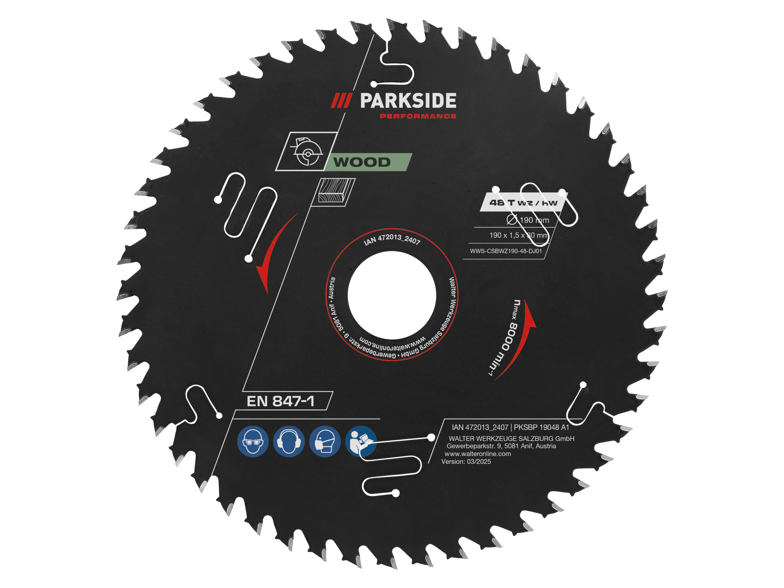 PARKSIDE PERFORMANCE® Tarcze do pił tarczowych PKSBP 19024 A1/PKSBP 19048 A1/PKSBP 19060 A1 (190 mm drewno 48 zębów) miniaturka