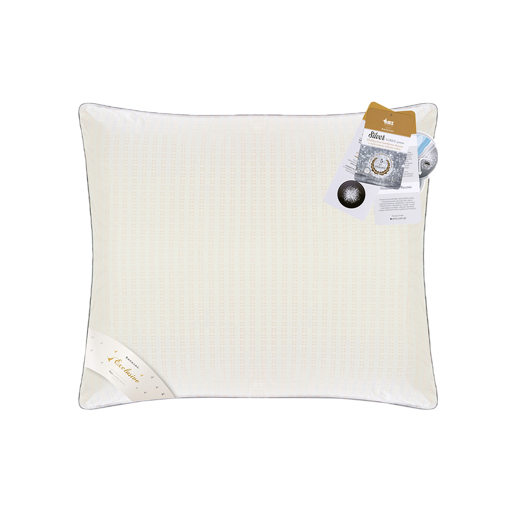 Poduszka Silver Prestige AMZ 70x80 cm Jednokomorowa puch gęsi 100%, bawełna 85%, Lurex Silver 15%