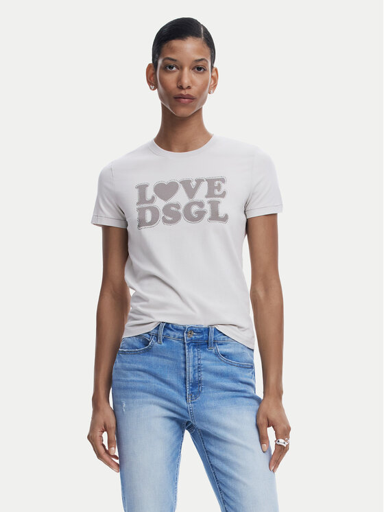 Desigual T-Shirt Love Dsgl 25SWTK10 Szary Regular Fit