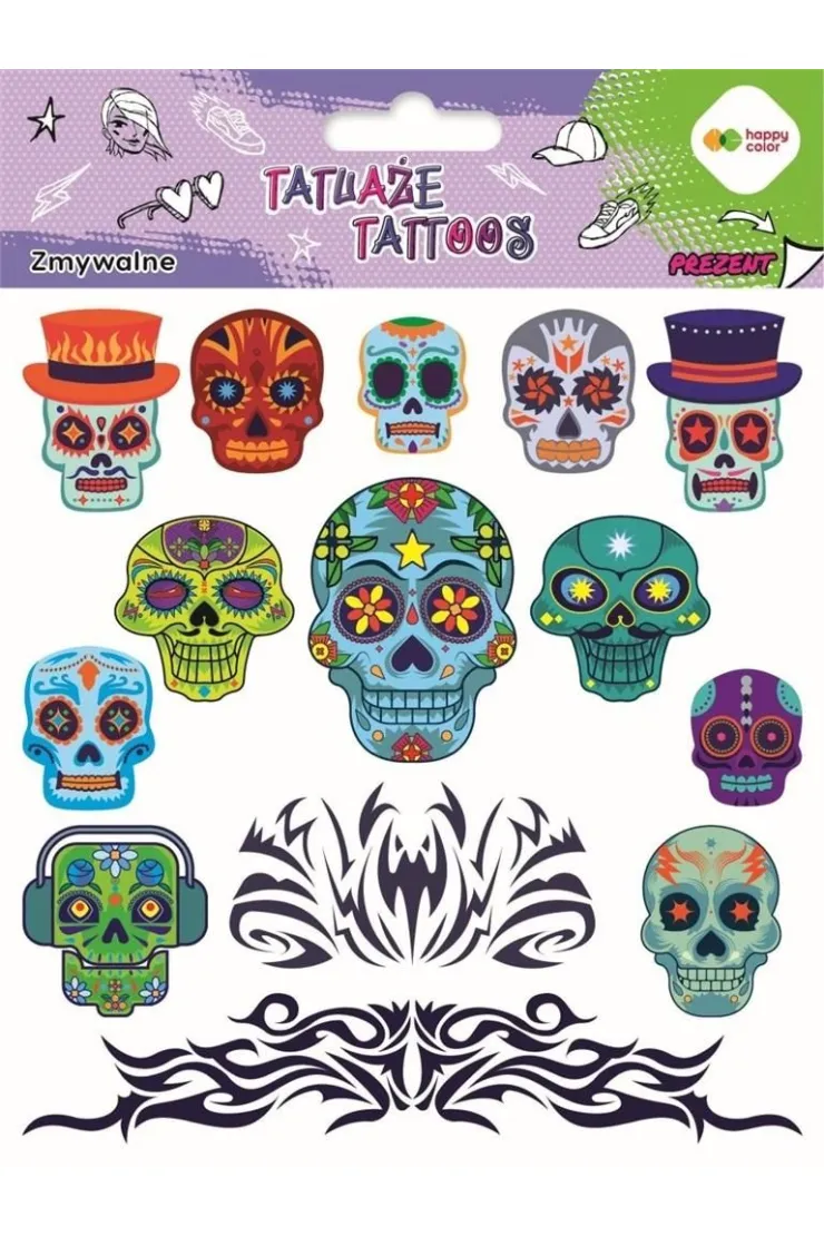 Tatuaże zmywalne Blue skulls HAPPY COLOR