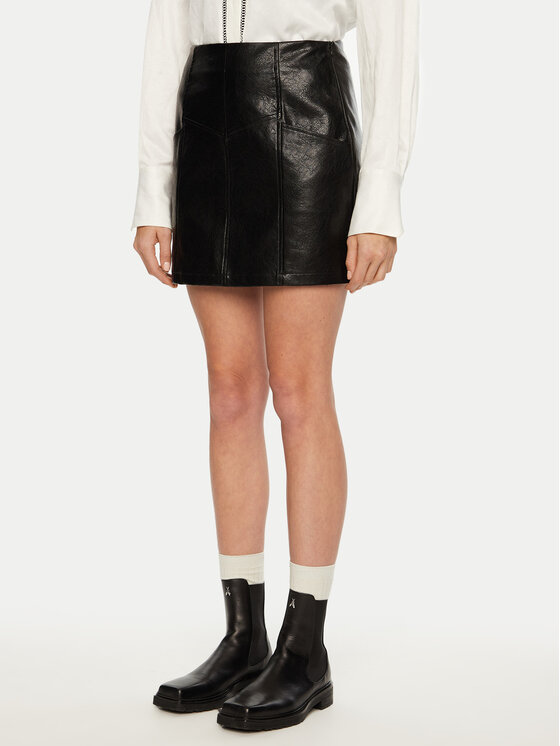 Brave Soul Spódnica z imitacji skóry LSKJ-272TIABLK Czarny Regular Fit