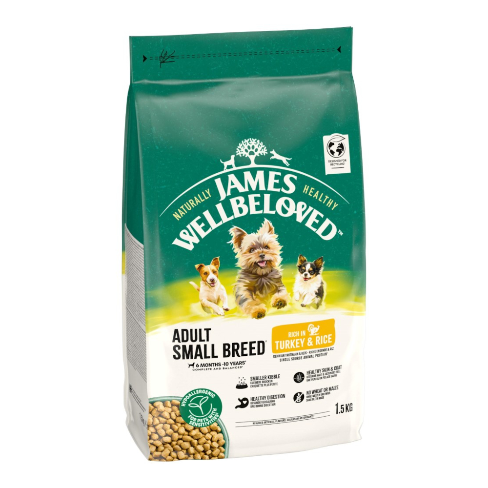James Wellbeloved Adult Small Breed Hypoallergenic, indyk i ryż - 3 x 1,5 kg