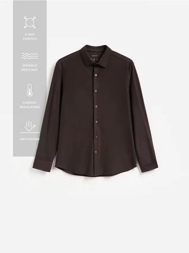Reserved - Gładka koszula slim fit - ciemnobrązowy