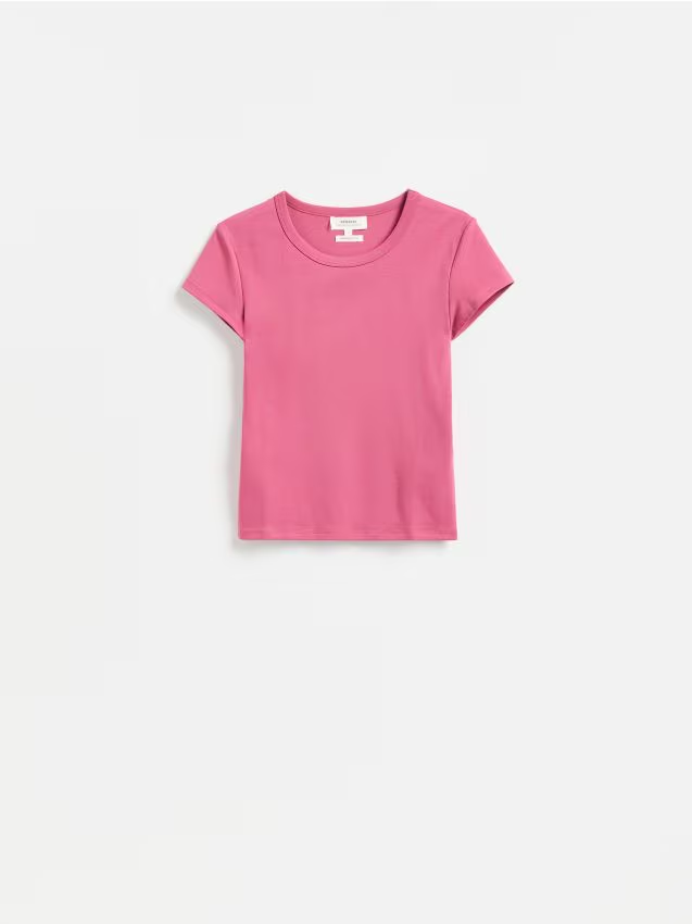 Reserved - T-shirt z bawełny merceryzowanej - jasnofioletowy