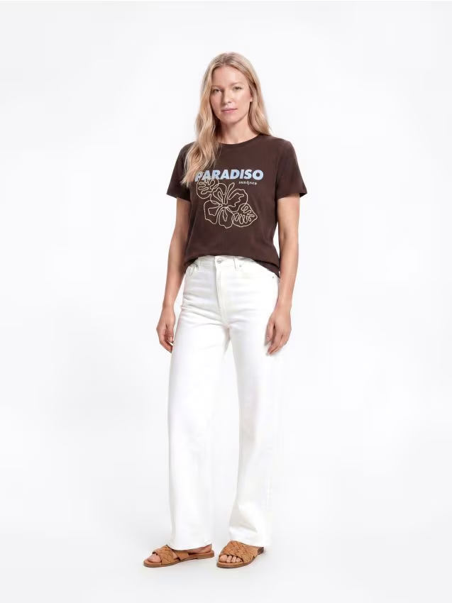 Reserved - T-shirt z nadrukiem - ciemnobrązowy