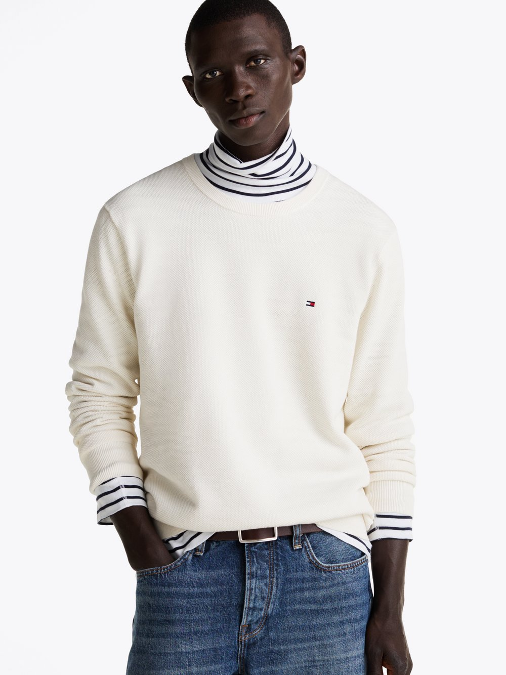 Tommy Hilfiger Męski sweter Mężczyźni Bawełna biały, XL